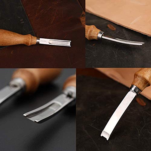 XILEWHZF Leather Edge Skiving Beveler Tool Set, French Beveler,Wide Mouth Leathercraft Edge Skiving Beveler Leather Edge Trimmer with Wooden Handle Four Sizes(4mm,6mm,8mm and 10mm)