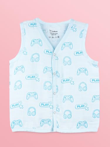 Image of Kidbea Bamboo Muslin Jhabla for Newborn Baby, V-Neck Sleeveless Button Jhabla Shirt, Soft Breathable Infant Kids Clothing for Summer Wear