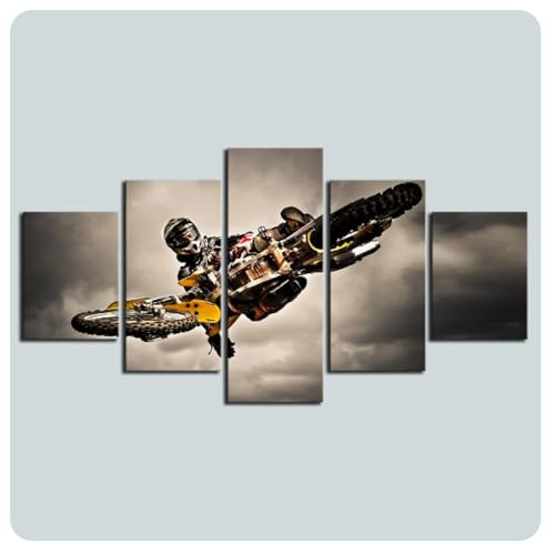 Décoration de salon moderne avec tableau de motocross en grand format 5 pièces