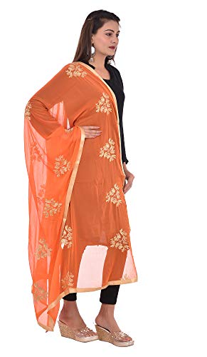 Image of Youthquake Golden Embroidered Work Chiffon Dupatta For Womens & Girls With 4 Side Gold Lace