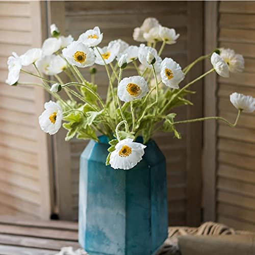 6 Piezas de Flores Artificiales de Seda para decoración del hogar, Centro de Mesa de Flores de Amapola sintética, Plantas Artificiales, Flores de Seda para decoración (Blanco)