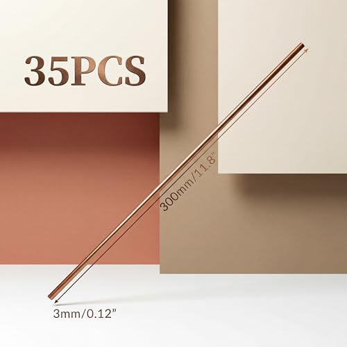 Image of Therwen 35 Pcs Pure Copper Round Rod 11.8 Inch Length Bare Metal Solid Copper Rod Lathe Bar Stock for Crafts (0.12 Inch / 3 mm in Diameter)