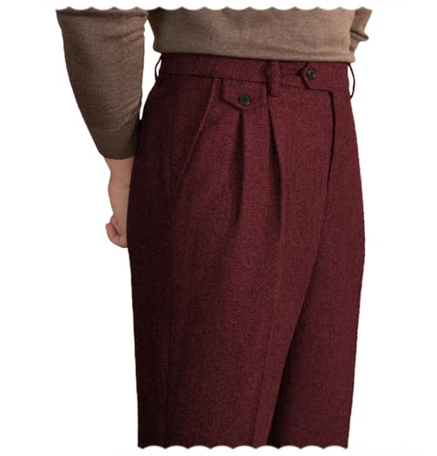 Mens Pants Tweed Herringbone Vintage Dress Pant Trousers Regular Fit Suit Pants for Men