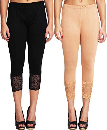Image of Snowball Lace Capri Leggings for Women | PlusSize Stylish Net Capri for Girls
