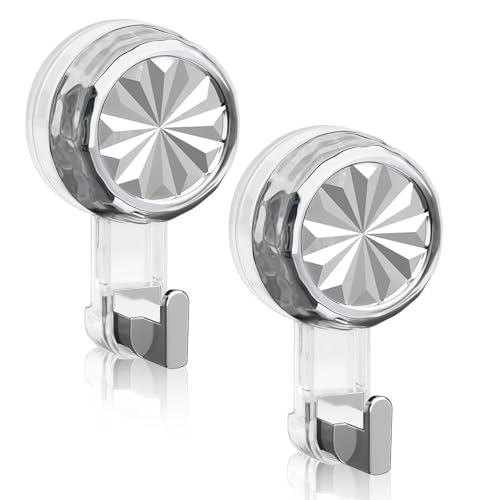 2-Packs Suction Hooks, 5Kg Heavy Duty Vacuum Suction Cup Hook, Waterproof Shower Hooks, Reusable Knob Sucker Hook, Multi-Purpose No Drill Suction Hook for Bathroom,Kitchen,Door,Windows,Xmas Wreath