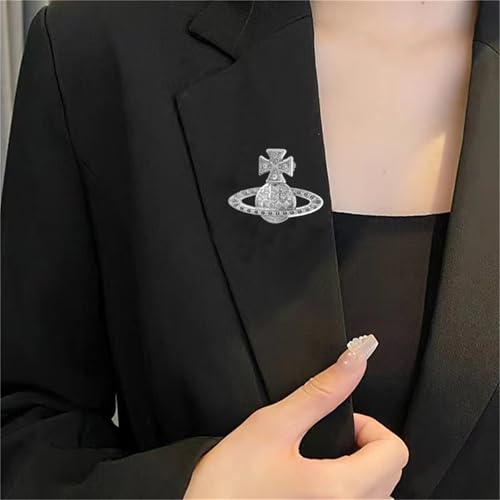 Image of Dreuyet Saturn Planet Brooch Pin for Women Ladies Dainty Rhinestone Star Lapel Pin Cubic Zirconia with Crystal Planet Brooch Fashion Dress Accessories Jewelry for Suit Clothing Jackets Badges