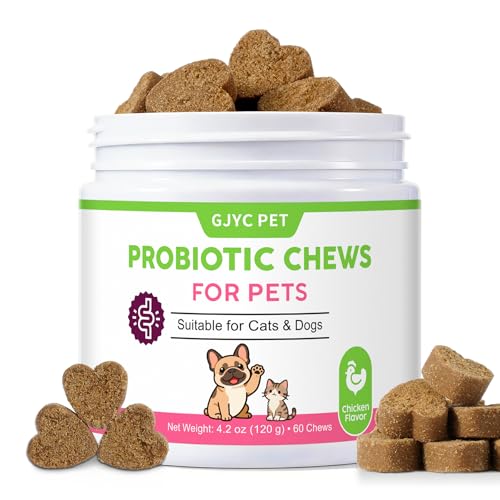 Probiotics for Dogs & Cats - 600M CFU Multi-Strain Formula with Prebiotics & Digestive Enzymes - Supports Gut Health, Digestion & Immune Function - 60 Soft Chews (Chicken Flavor)