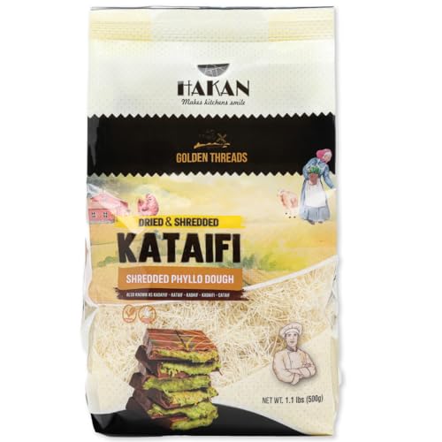 Hakan Kataifi Shredded Phyllo Dough, 1.1 lb. (500 g) Kataifi Pastry, Kadayif for Dubai Chocolate Bar Pistachio, Knafeh, Kunafa Dough, Middle Eastern and Mediterranean Pastries