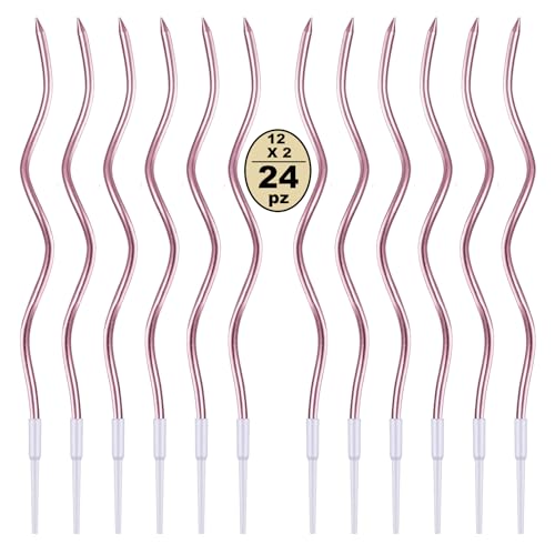 Festa Centro 24 Candele Torta di Compleanno,Candele a Spirale di Compleanno Lunga E Sottile con superficie metallica,Candela a Spirale Cupcake per Compleanno Partito Torta Decorazioni (Oro Rosa)