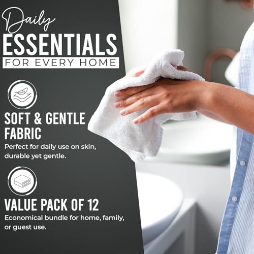 Image of DAN RIVER 12 Pack Wash Cloths for Showering [12x12] - 100% Cotton Washcloths Premium Quality Flannel Face Cloths for Bathroom, Highly Absorbent and Soft Feel Wash Clothes, Black, Grey & White