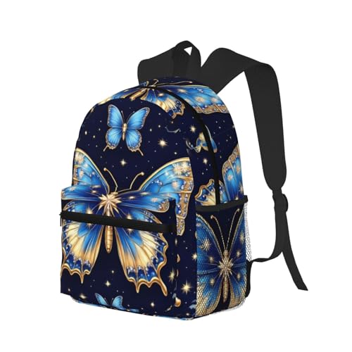Large Capacity Travel Hiking & Camping Rucksack for Men Women, Blue Butterflies Floral Bags, Durable Outdoor Backpack Gym Bag with Padded Straps for Adventure2