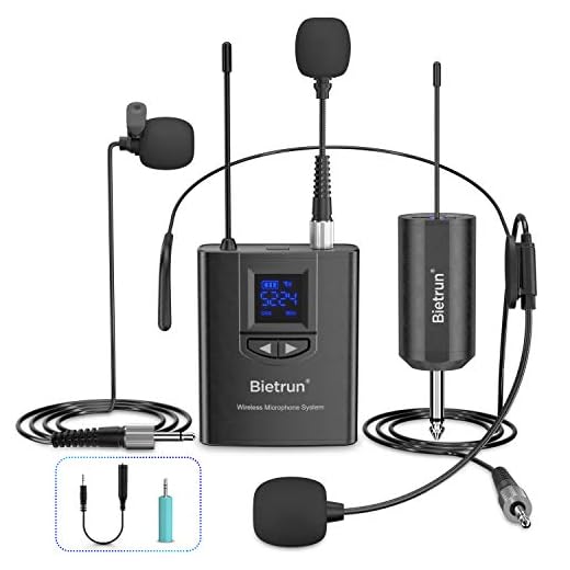 Wireless Microphone System/Lavalier Lapel Mic/Headset Mic/Stand Mic, UHF 165feet, Rechargeable Transmitter and Receiver, 1/4" Output, for iPhone, DSLR Camera, AMP, PA Speaker, Laptop, Video Recording