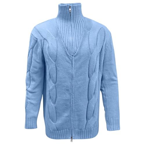 Men's Full Zip Cardigan Sweater Fall Fashion Casual Long Sleeve Cable Knitted Zip Up High Neck Sweater3