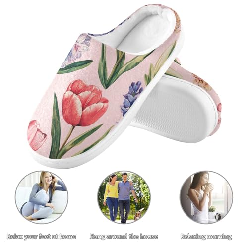 JUNZAN Spring Flowers Tulips Orchid Pink Womens Cotton Slippers Comfort Memory Foam Foam Slippers for Bedroom Birthday Presents 6-73