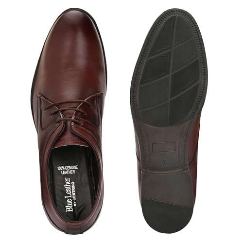 Image of Blue Leather by Centrino Lace-up Men's Formal Shoe | Stylish with Soft Cushioned Insole | Trendy Lace-Up Design | Durable Leather with Anti-Skid Sole | Perfect for Formal Wear (4035)