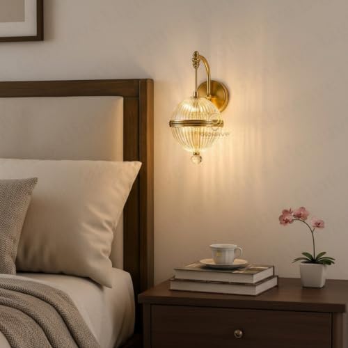 Image of Glowave Modern Ribbed Acrylic Globe with Crystal Accent Wall Light for Bedroom, Living Room, Hallway & Hotel - Tricolour (White, Warm White, Natural White) (K33 /1W)