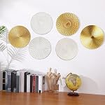 Wesiti 6 Pcs 12" Wall Decor Metal Gold & White Hanging Decor for Living Room Hallway, starbursts Sculptures Radial Plate Wall Art Accent Modern Hanging Decorations for Home or Office Bedroom
