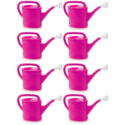 Tradineur Lot de 8 arrosoirs en plastique, capacité 4 litres, ustensiles de jardinage, arrosage, maison, balcon, terrasse, patio, couleur fuchsia