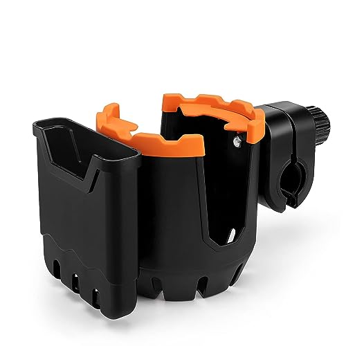 Image of Safe-O-Kid Stroller Cup Holder with Phone Organizer /Holder, Universal Cup Holder for Bottle with Handle, 360 Degrees Rotation Bottle Holder for Stroller, Pushchair, Wheelchair, Walker -Orange