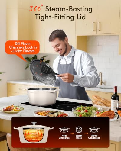 Image of Nuwave 6 Qt PFAS-Free Enameled Cast Iron Dutch Oven Pot with Lid, Chiffon