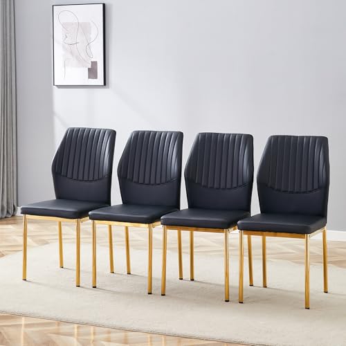 Luxury Dining Chairs Set of 4 - Black PU Leather