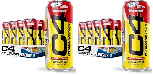 Image of C4 Energy Drink, Hawaiian Punch Fruit Juicy Red, Carbonated Sugar Free Pre Workout Performance Drink with no Artificial Colors or Dyes, 16oz (Pack of 24)