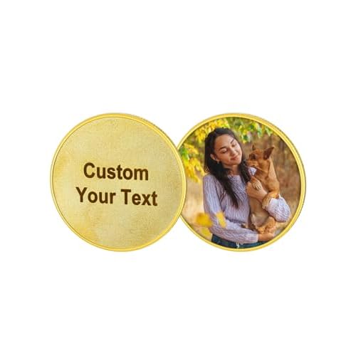 Custom4U Personalized Photo Pocket Coin Custom Picture Text Commemorative Coins Memorial Pocket Token Customized Gifts for Women Men Dad (Gift Box) B-2pcs (Gold)