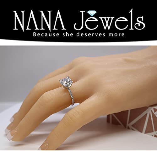 Nana Jewels Sterling Silver 6.5Mm (1Ct) Round Cut Zirconia Solitaire Engagement Ring-Platinum Plated-Size 5.5 #TOP4