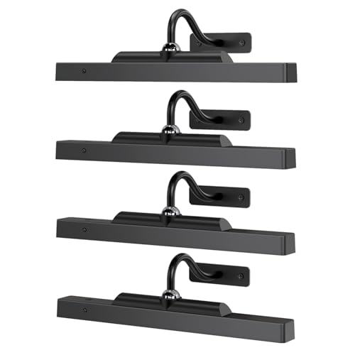 Art Frame Picture Light 4Pack, 12" Wireless Battery Operated Gallery Lighting, Remote Control Timer 3 Color Temps for Bedroom Museum (Black) Black 4 P