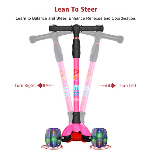 Allek Kick Scooter B02, Lean 'N Glide Scooter With Extra Wide Pu Light-Up Wheels And 4 Adjustable Heights For Children From 3-12Yrs (Rose Pink) #TOP3