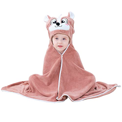 Image of MICHLEY Unisex Hooded Baby Towel Soft Absorbent Washcloths Cartoon Beach Swimming Bathrobe 27.5 inch x 47 inch for 0-7T Toddler(Coffee)