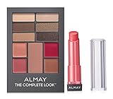 Almay Smart Shade Butter Kiss Lipstick (#60 Pink-Light/Medium) and The Complete Look Makeup Palette (#200 Medium Tones) Bundle, For Eyes, Lips and Cheeks, Applicator and Mirror Included