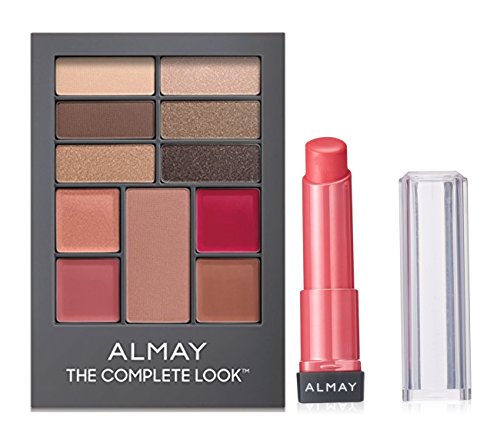 Almay Smart Shade Butter Kiss Lipstick (#60 Pink-Light/Medium) and The Complete Look Makeup Palette (#200 Medium Tones) Bundle, For Eyes, Lips and Cheeks, Applicator and Mirror Included