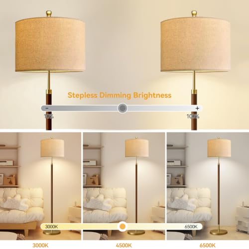 Image of Wood Floor Lamps for Living Room Farmhouse Floor Lamp with Remote Control,Dimmable Vintage Floor Lamp Mid Century Modern Standing Lamp with 3 Color Temperature Tall Floor Lamps For Bedroom Corner