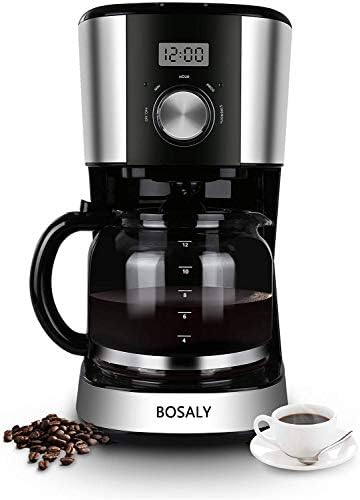 BOSALY 12-Cups Coffee Maker, Programmable Drip Coffee Machine, Glass Carafe, Multiple Brew Strength, Keep Warm