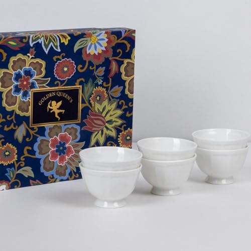 Image of GOLDEN QUEEN'S Small Bowls - Set of 6 | Perfect for ice Cream, Dessert & dips | Microwave Safe - Lotus White Bowls