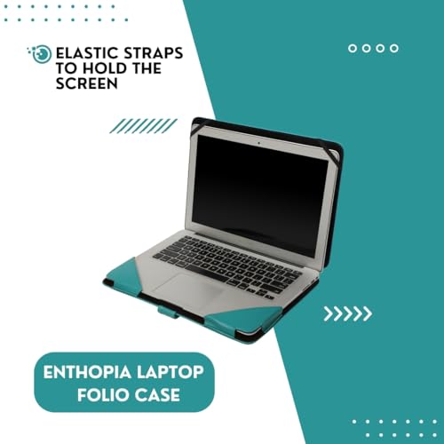 Image of ENTHOPIA 13 to 14 Inches Folio Laptop Case Cover Vegan Leather Compatible for MacBook, Lenovo, Hp, Dell &Other Notebooks - Teal