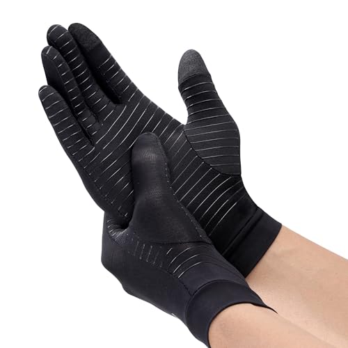 Frido Compression Gloves for Arthritis & Joint Pain Relief | Full-Finger Hand Support with Anti-Slip Silicone Grip | Touchscreen Gloves for Typing, Gym & Daily Use – Men & Women | Black | Large