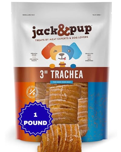 Jack&Pup Trachea Dog Chew - 3-inch Beef Trachea Bites for Dogs (16 oz) Natural Dog Treat for Dogs - Rich in Glucosamine and Chondroitin 100% Beef Chews
