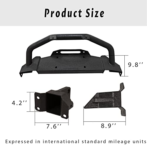 Eyouhz Front Bumper With Bull Bar & Winch Mount & D-Rings Compatible With 2021 2022 2023 Ford Bronco (Only For Steel Modular Front Bumper), Off-Road Brush Guard Winch Mounting Plate (2/4 Door, Black) #TOP2