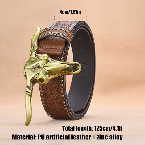 Image of 1PCS Western Cowboy Belt Buckles for Men PU Leather Buckle Belt Vintage Bullhead Belt 125cm /4.1ft