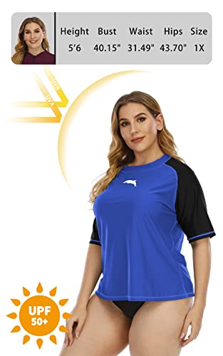 Halcurt Womens Plus Size Uvswim Shirt Sun Protection Rash Guard Swimsuit 4X Royal Blue #TOP2