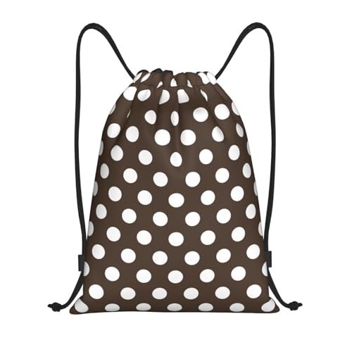Drawstring Backpack - Dark Brown Polka Dot Print (A) Sports Gym Sackpack String Bag For Women Men, Lightweight Draw String Back Bag For Workout Travel
