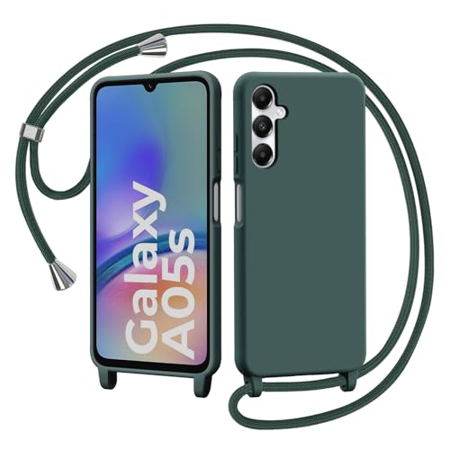 AOMYKE Coque pour Samsung Galaxy A05S avec Cordon, Liquide avec Tour de Cou Lanière en Corde Souple TPU Antichoc Housse - Vert foncé
