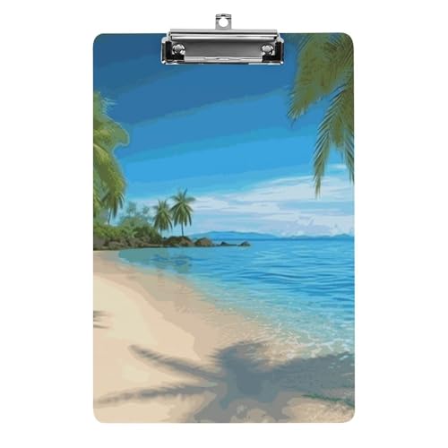 Porte-bloc plage et palmiers A4 pour enseignant et salle de classe