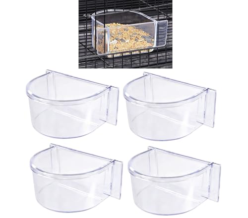 Lot of 4 Bird Cage Clear Plastic Seed Water Feeder Cups
