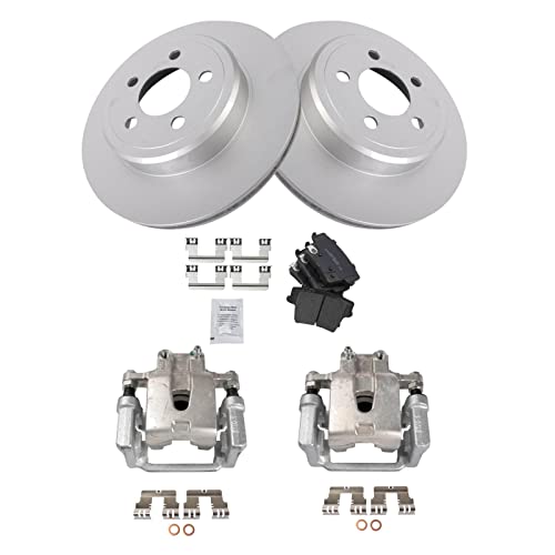 Image of TRQ Rear Brake Pad and Rotor Set Ceramic Vented Coated Rotors Calipers