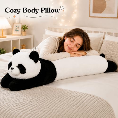 Image of MMguai 40'' Giant Panda Stuffed Animal, Large Stuffed Panda Long Body Pillow Plush Toy, Big Soft Toy Panda Jumbo Fluffy Panda Plushies Gift for Kids Boys Girls, Birthday