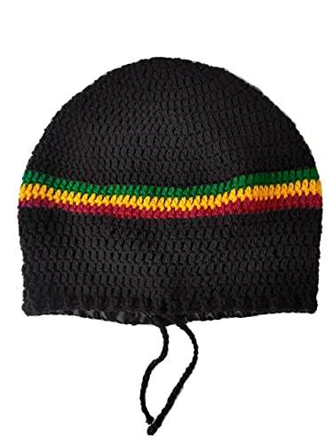 Dome Rasta Tam/Satin Edges/Long Beanies Slouchy Beanies Large Tams Hats For Dreadlocks Dreads Oversized Hat Large Hat Baggy Hat Oversized Tams Locs (Black With Gyr Band) #TOP1