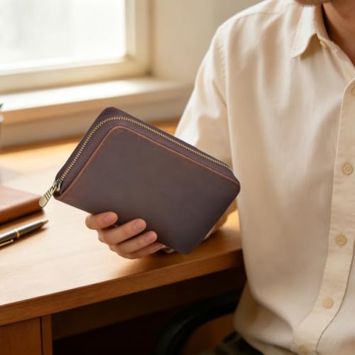 Image of Fountain Pen Leather Pen Case 10 Divided Slots, Rollerball Pen Holder Handmade Display Organizer Zippered Pouch